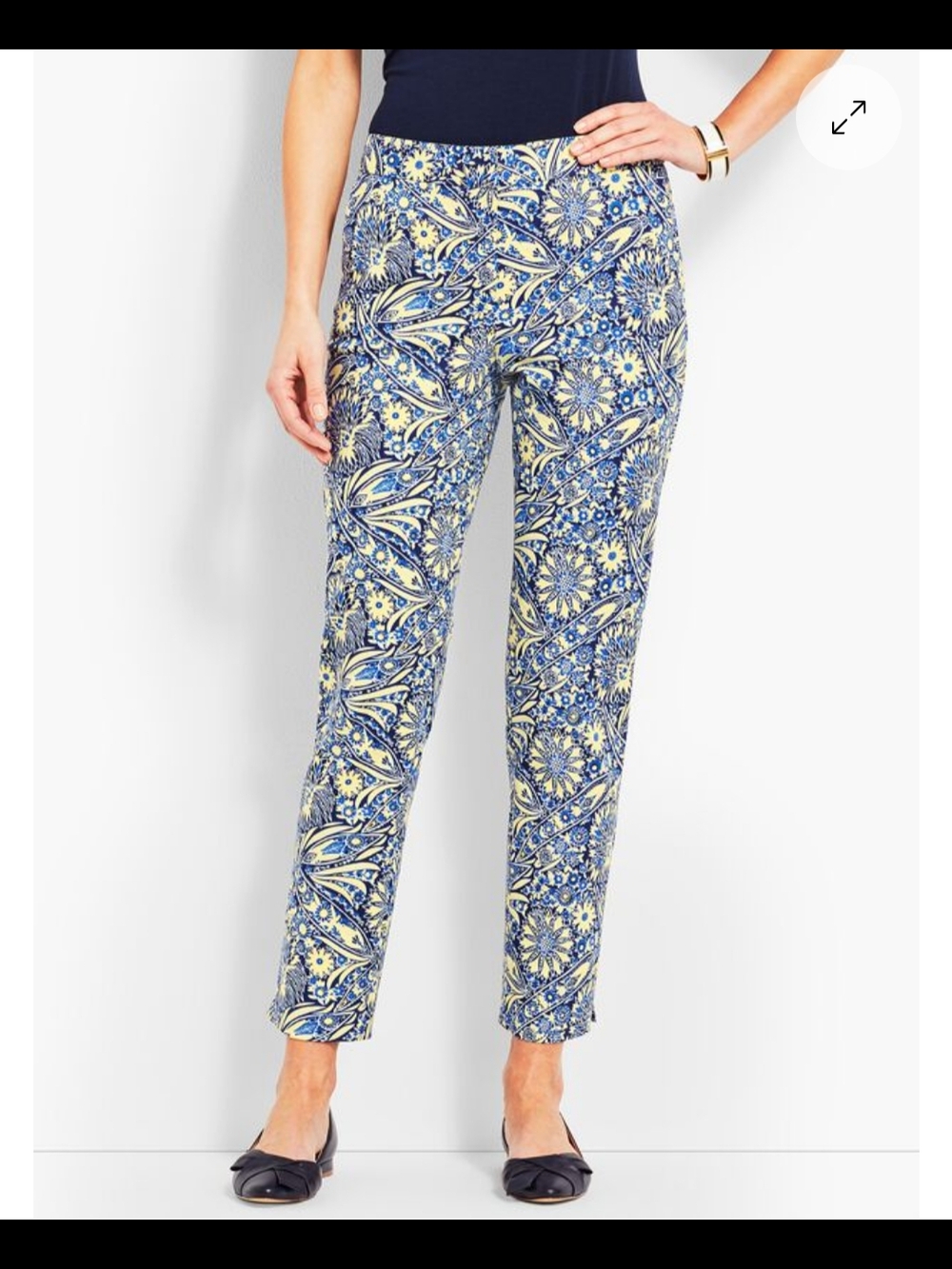 Talbots Scallop Pocket Slim Ankle Floral Paisley Ankle Pants Blue & Yellow| 10P